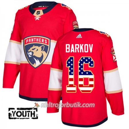 Barn Ishockey Florida Panthers Tröja Aleksander Barkov 16 Adidas 2017-2018 Röd USA Flag Fashion Authentic